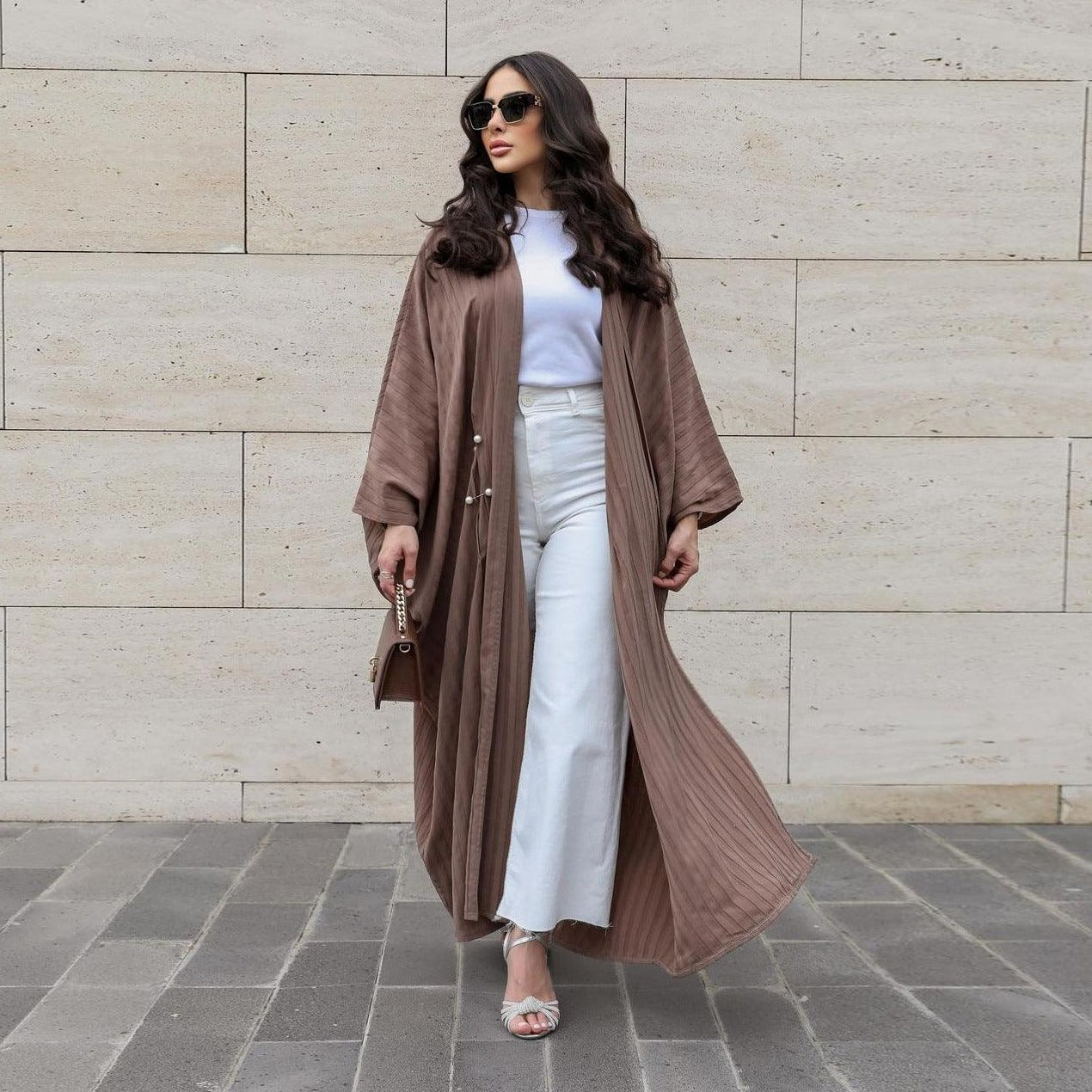 Muslim Women's Wear Modest Modern Fashion Turkish Striped Casual Plus Size Abaya Cardigan Robe - Zooni Group