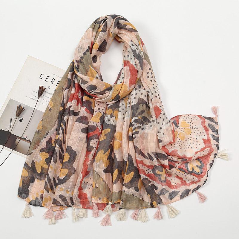 Women's Long Polyester Scarf With Tassel